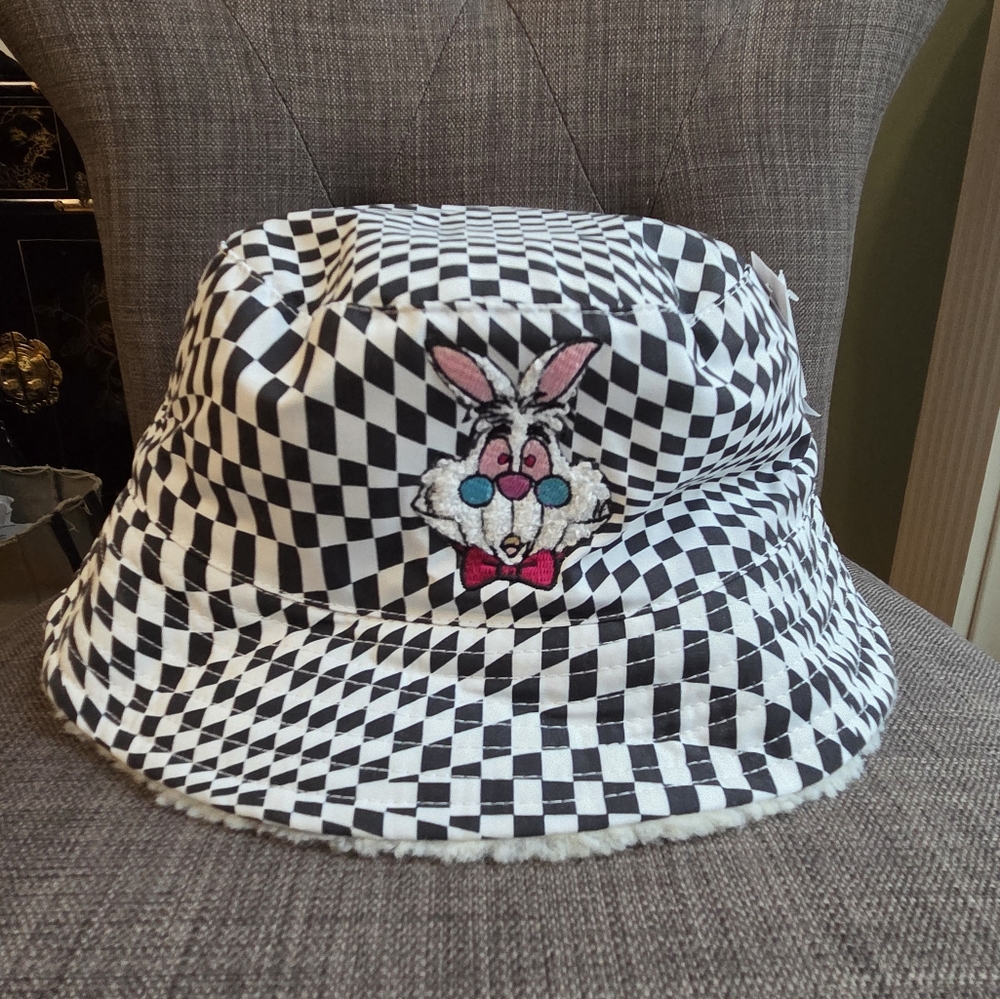 Disney White Rabbit Checkered Bucket Hat